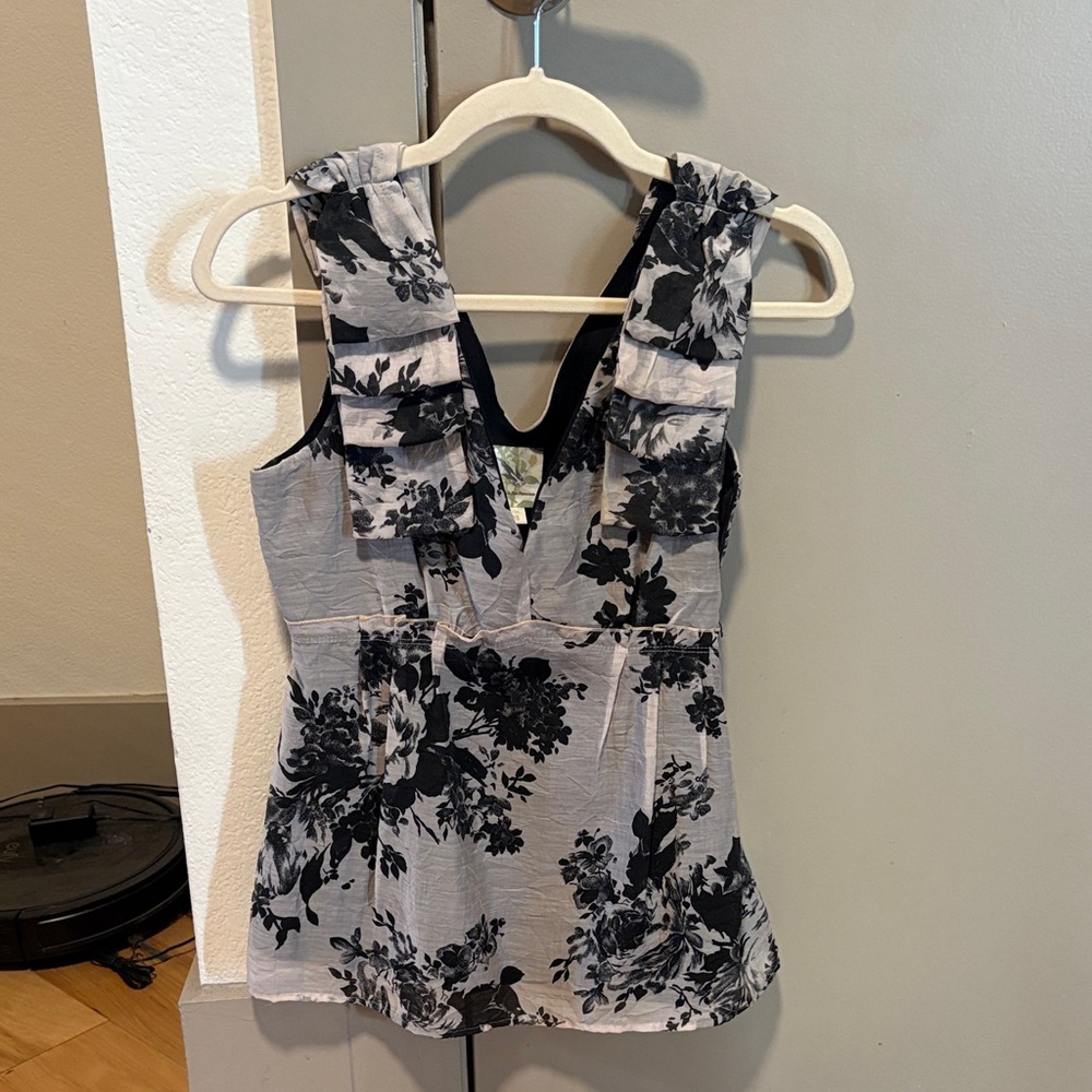 Black Floral Ruffle V-Neck top - Women's Top